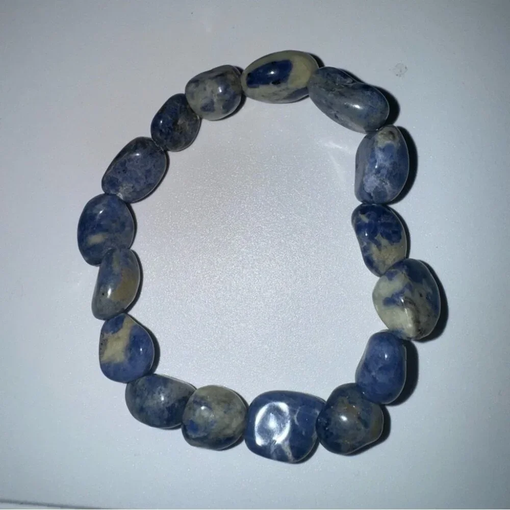 Sodalite bracelet healing crystals stretchy blue rock crystal geode natural boho